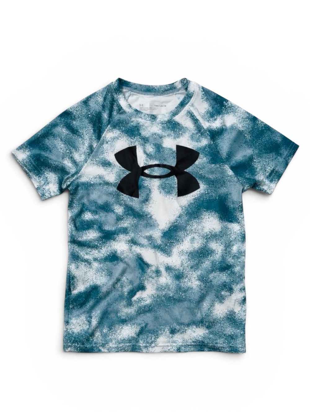 Under Armour Boys HeatGear T-Shirt School Sports Blue Camo Kids Medium